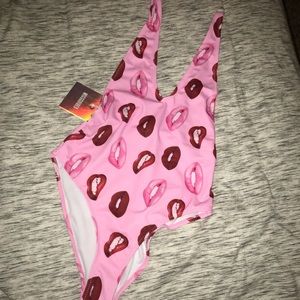 Lip Print Missguided One Piece Swimsuit